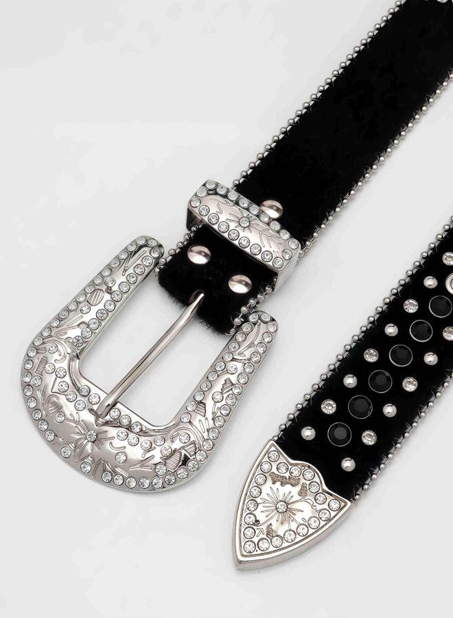 Winatehr rhinestone studded cowgirl and cowboy black y2k goth belt, western country emo leather punk rock chunky designer belts for women and mens, trendy grunge scene clothes accessories - Image 5